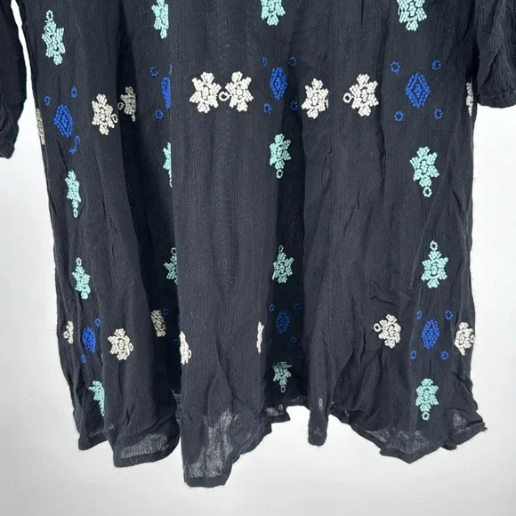 Free People Stargazer Black and Blue Mini Dress embroidered lightweight boho M - Picture 6 of 13